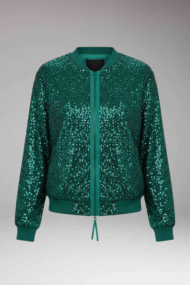 Women's Bomber Jacket Zipper Glitter Black - VibreMode