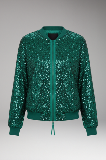 Women's Bomber Jacket Zipper Glitter Black - VibreMode