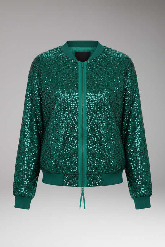 Women's Bomber Jacket Zipper Glitter Black - VibreMode