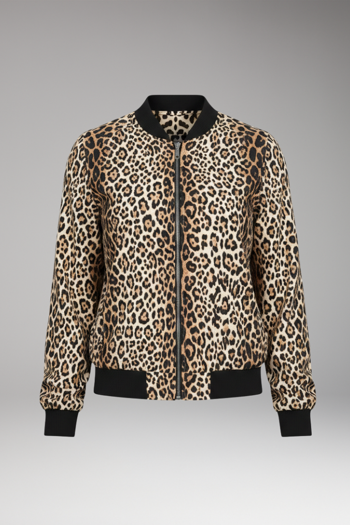 Women's Leopard Bomber Jacket Zipper Front - VibreMode