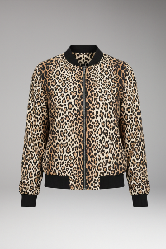 Women's Leopard Bomber Jacket Zipper Front - VibreMode