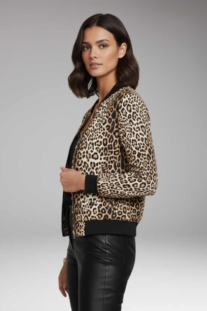Women's Leopard Bomber Jacket Zipper Front