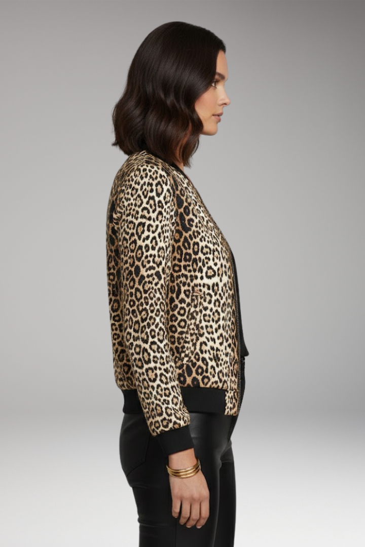 Women's Leopard Bomber Jacket Zipper Front