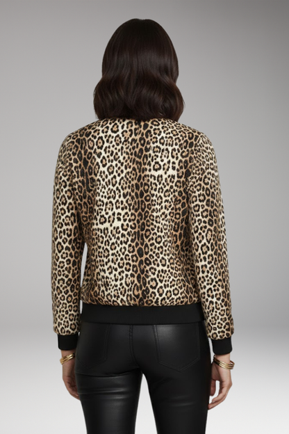 Women's Leopard Bomber Jacket Zipper Front