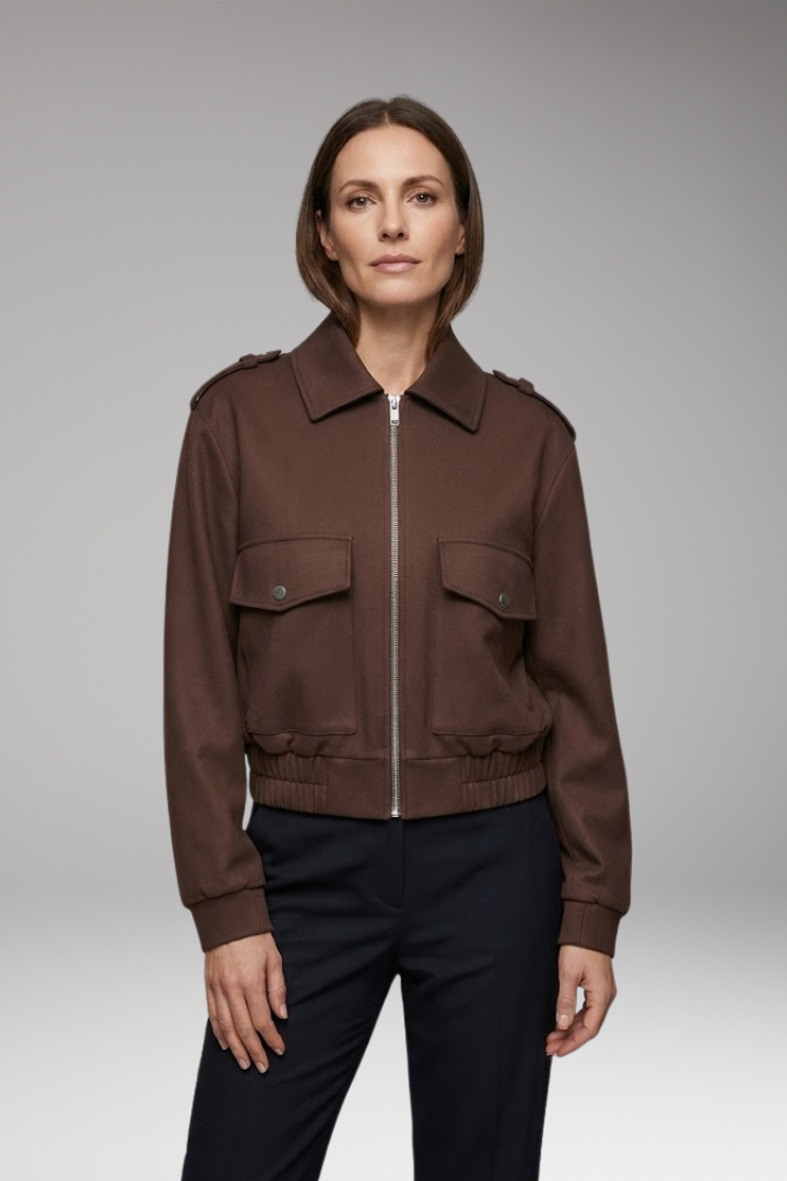 Women's Bomber Jacket Zipper Patch Pockets
