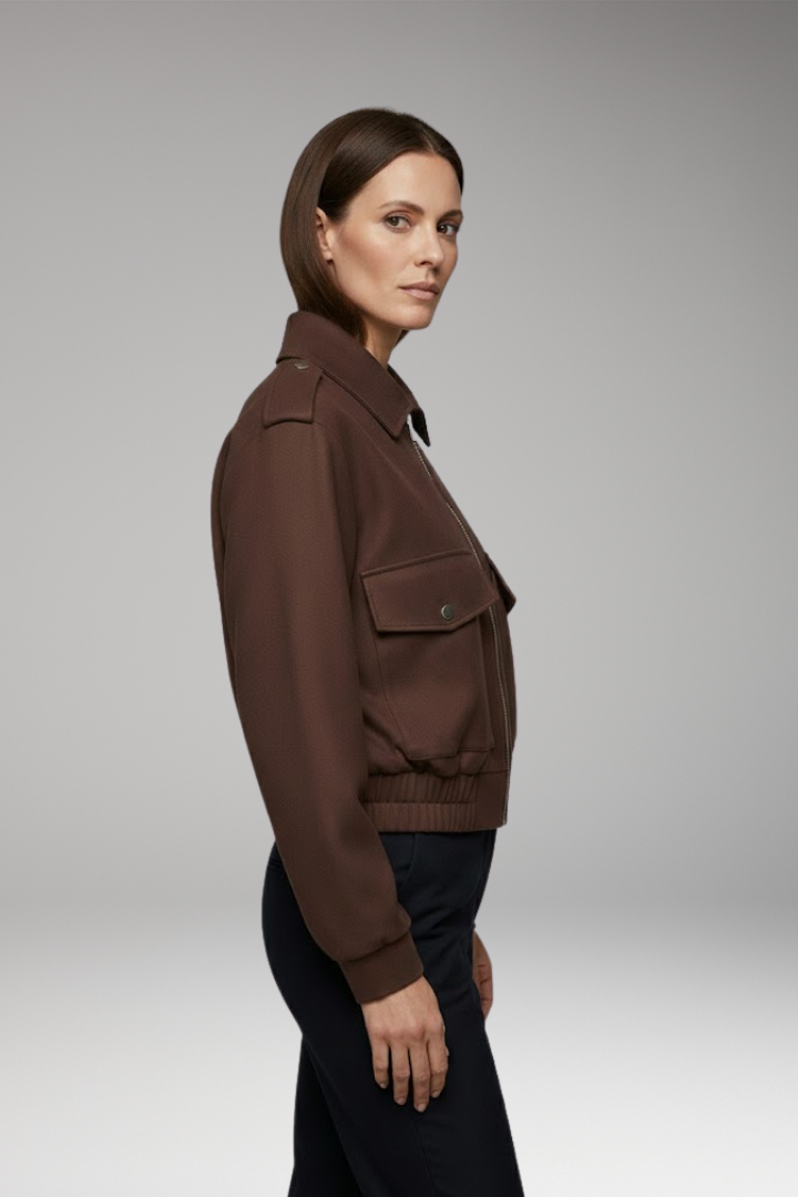 Women's Bomber Jacket Zipper Patch Pockets