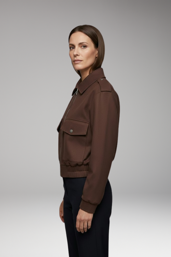 Women's Bomber Jacket Zipper Patch Pockets