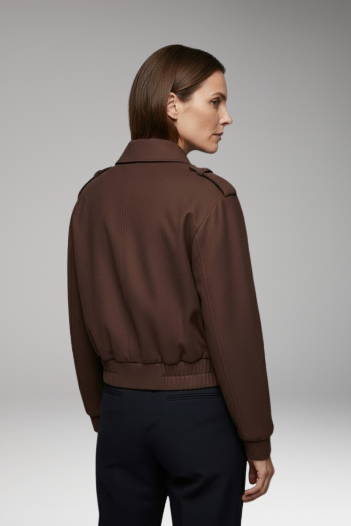 Women's Bomber Jacket Zipper Patch Pockets