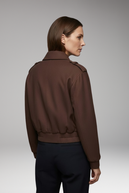 Women's Bomber Jacket Zipper Patch Pockets