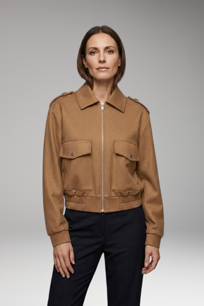 Women's Bomber Jacket Zipper Patch Pockets