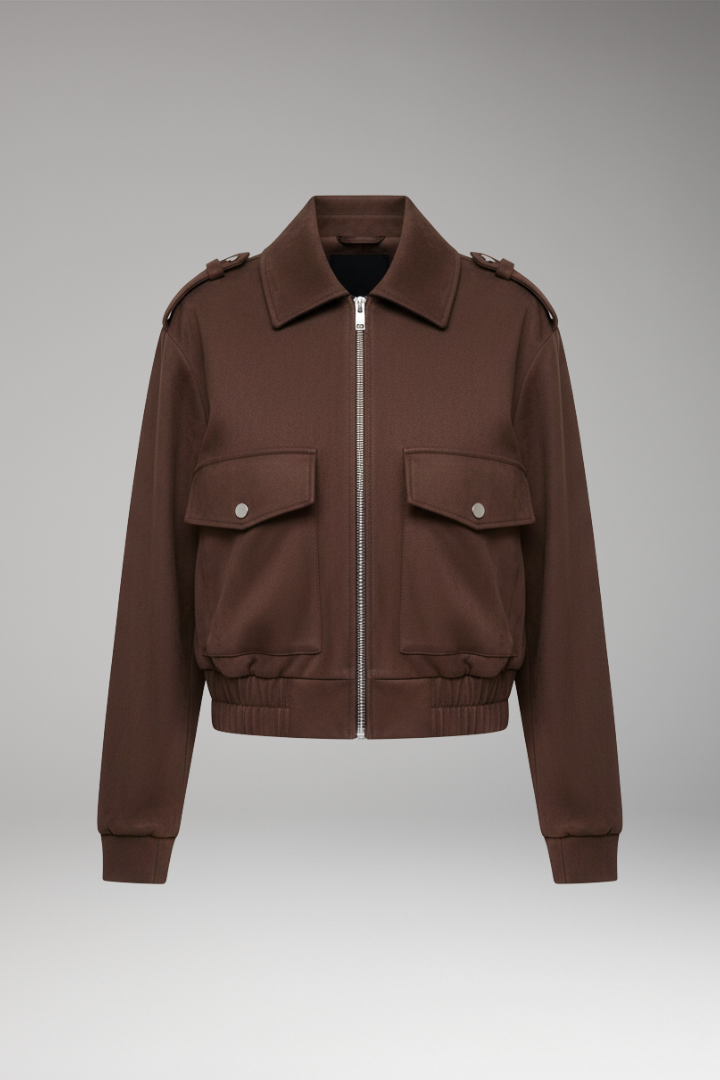 Women's Bomber Jacket Zipper Patch Pockets - VibreMode