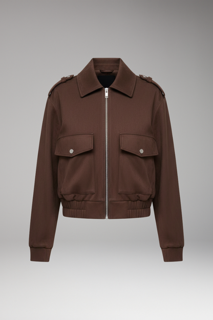 Women's Bomber Jacket Zipper Patch Pockets - VibreMode