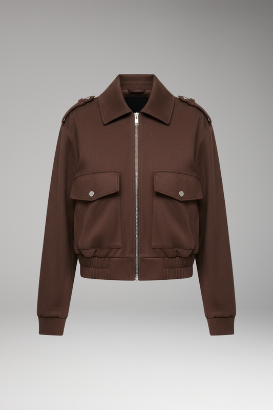 Women's Bomber Jacket Zipper Patch Pockets - VibreMode
