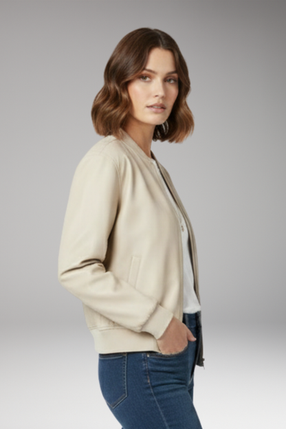 Women's Zipper Bomber Jacket Ribbed Edges