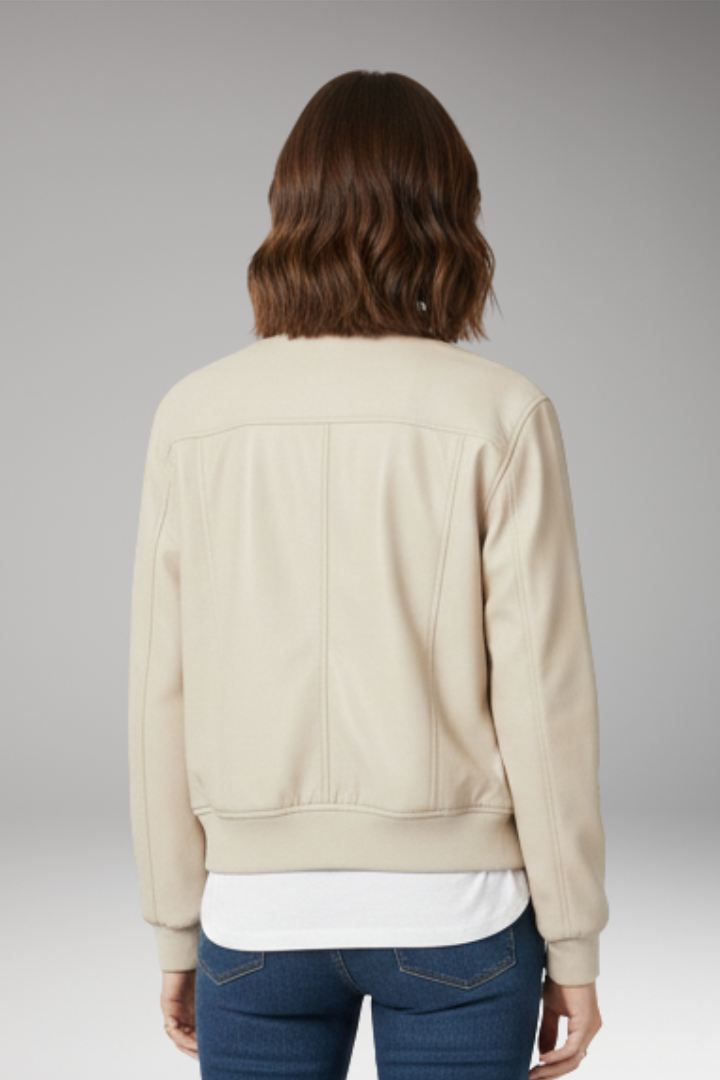 Women's Zipper Bomber Jacket Ribbed Edges