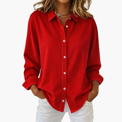 Women's Long Sleeve Blouse Loose Fit Collared White