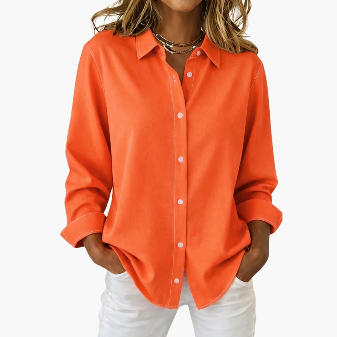 Women's Long Sleeve Blouse Loose Fit Collared White