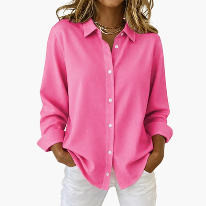 Women's Long Sleeve Blouse Loose Fit Collared White