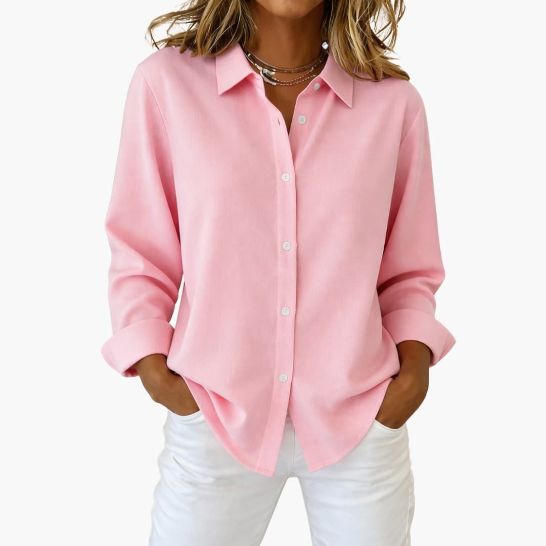 Women's Long Sleeve Blouse Loose Fit Collared White