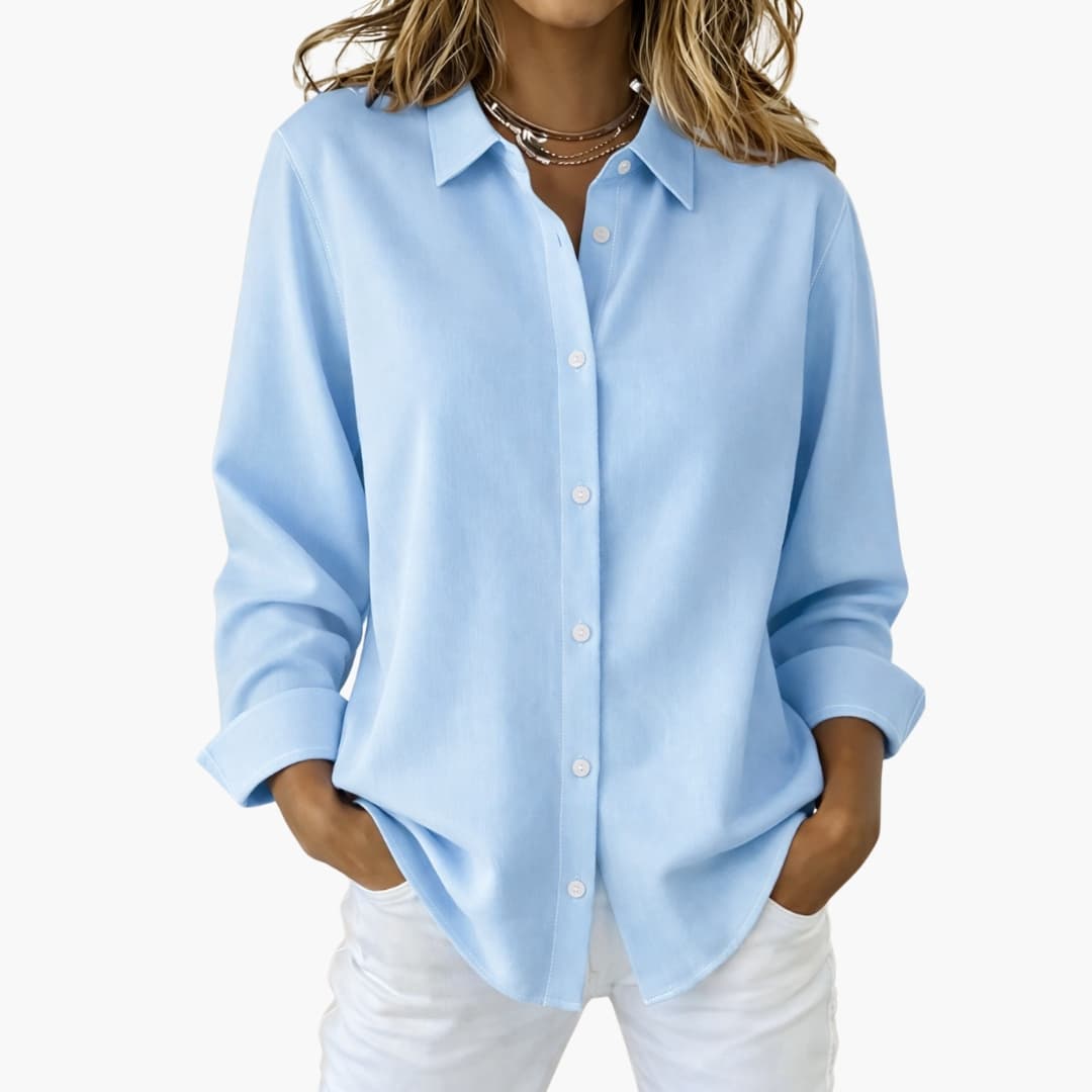 Women's Long Sleeve Blouse Loose Fit Collared White