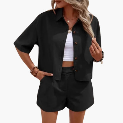 Women's Two-Piece Summer Shirt Shorts Set - VibreMode