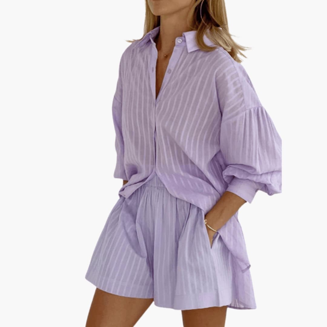 Women's Two-Piece Set Short Sleeve Wide Leg Pants - VibreMode
