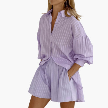 Women's Two-Piece Set Short Sleeve Wide Leg Pants - VibreMode