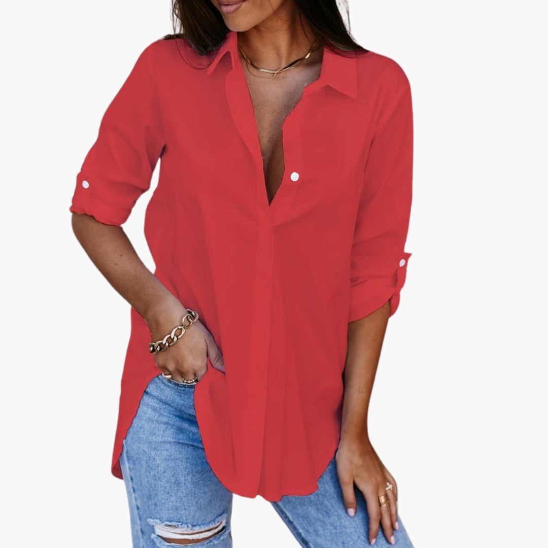 Women's Collared Button Up Shirt - VibreMode