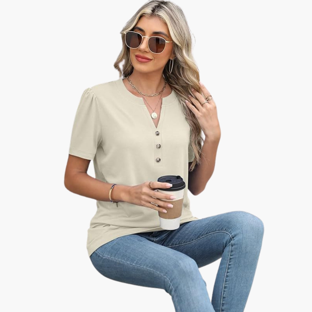 Women's Short Sleeve T-Shirt Button Detail - VibreMode