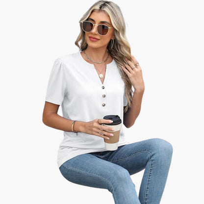 Women's Short Sleeve T-Shirt Button Detail