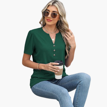 Women's Short Sleeve T-Shirt Button Detail