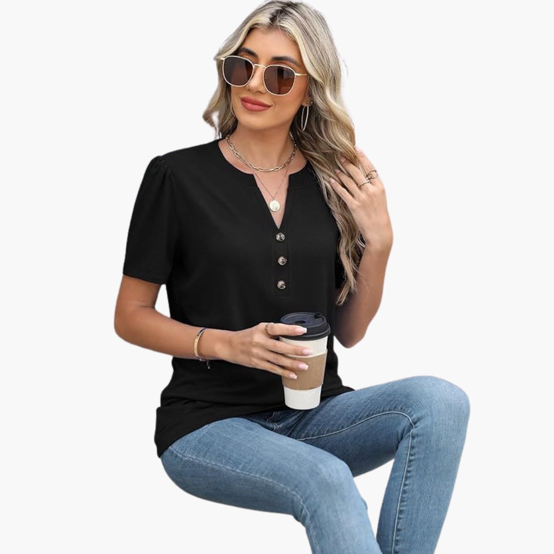 Women's Short Sleeve T-Shirt Button Detail