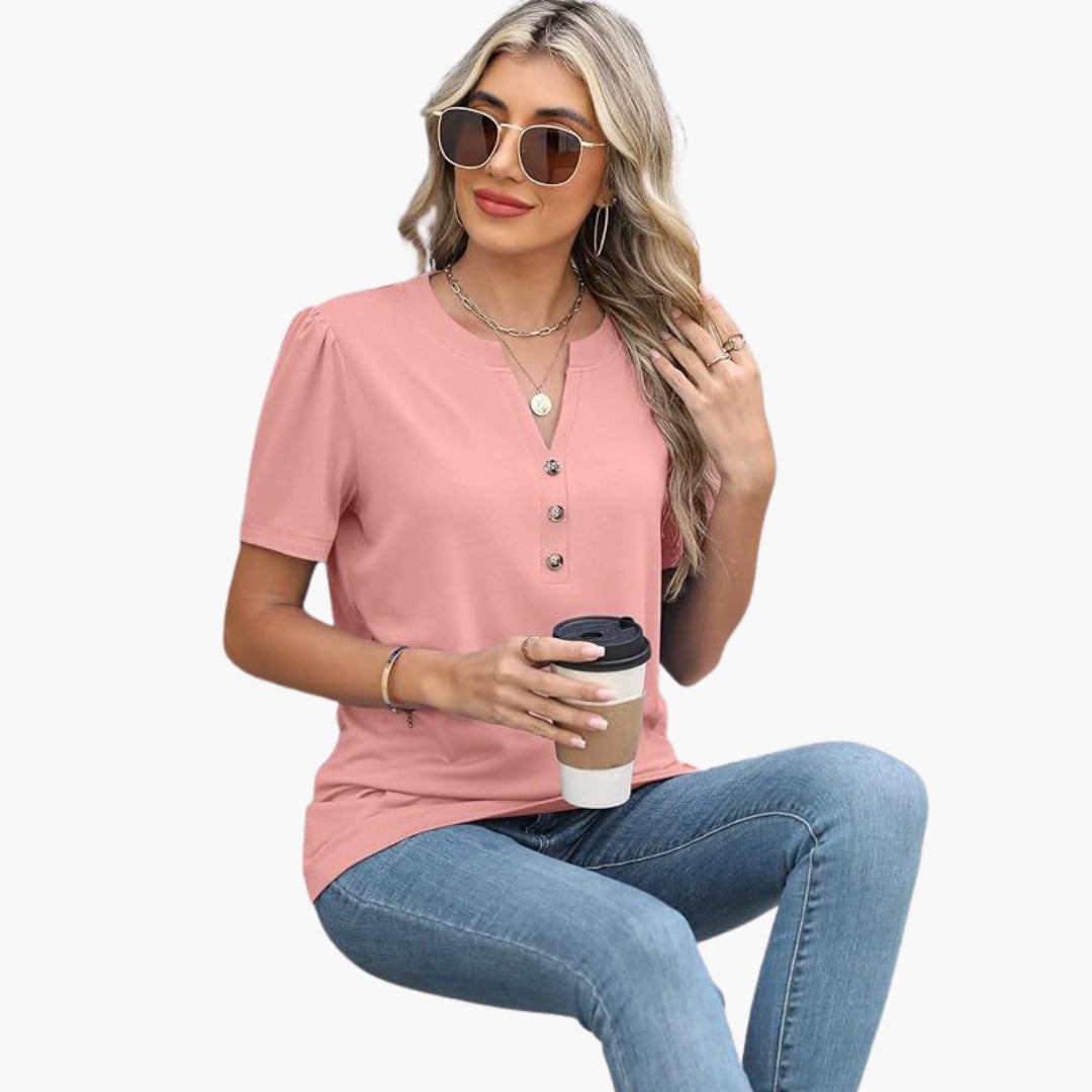 Women's Short Sleeve T-Shirt Button Detail