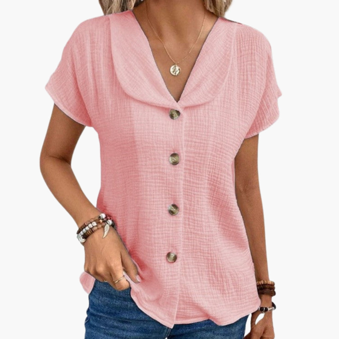 Women's Knotted Hem T-Shirt with Button Detail