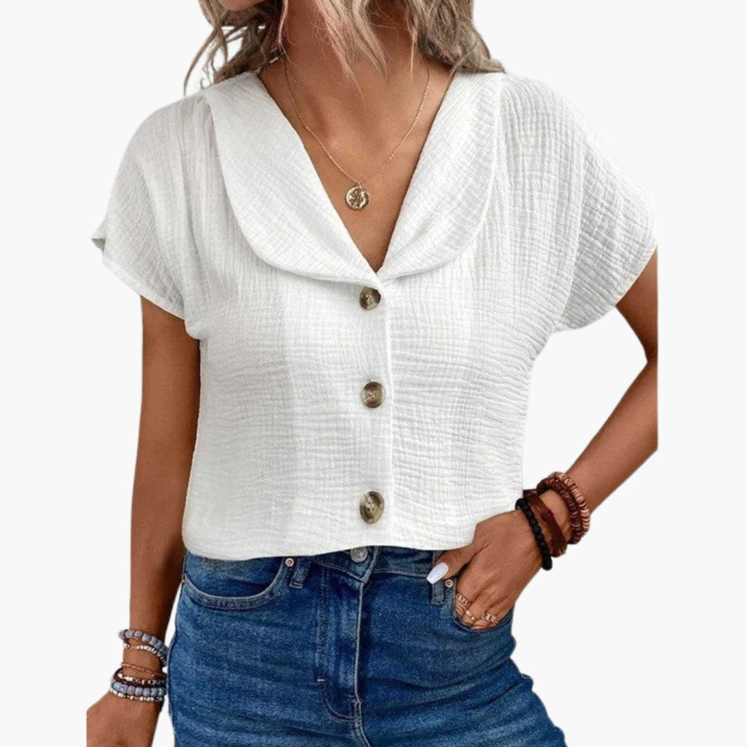 Women's Knotted Hem T-Shirt with Button Detail - VibreMode