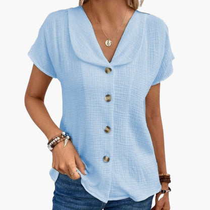 Women's Knotted Hem T-Shirt with Button Detail