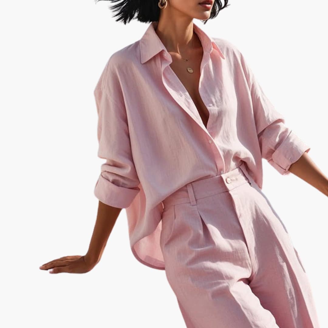Women's Two-Piece Button Front Shirt And Wide Leg Pants Set