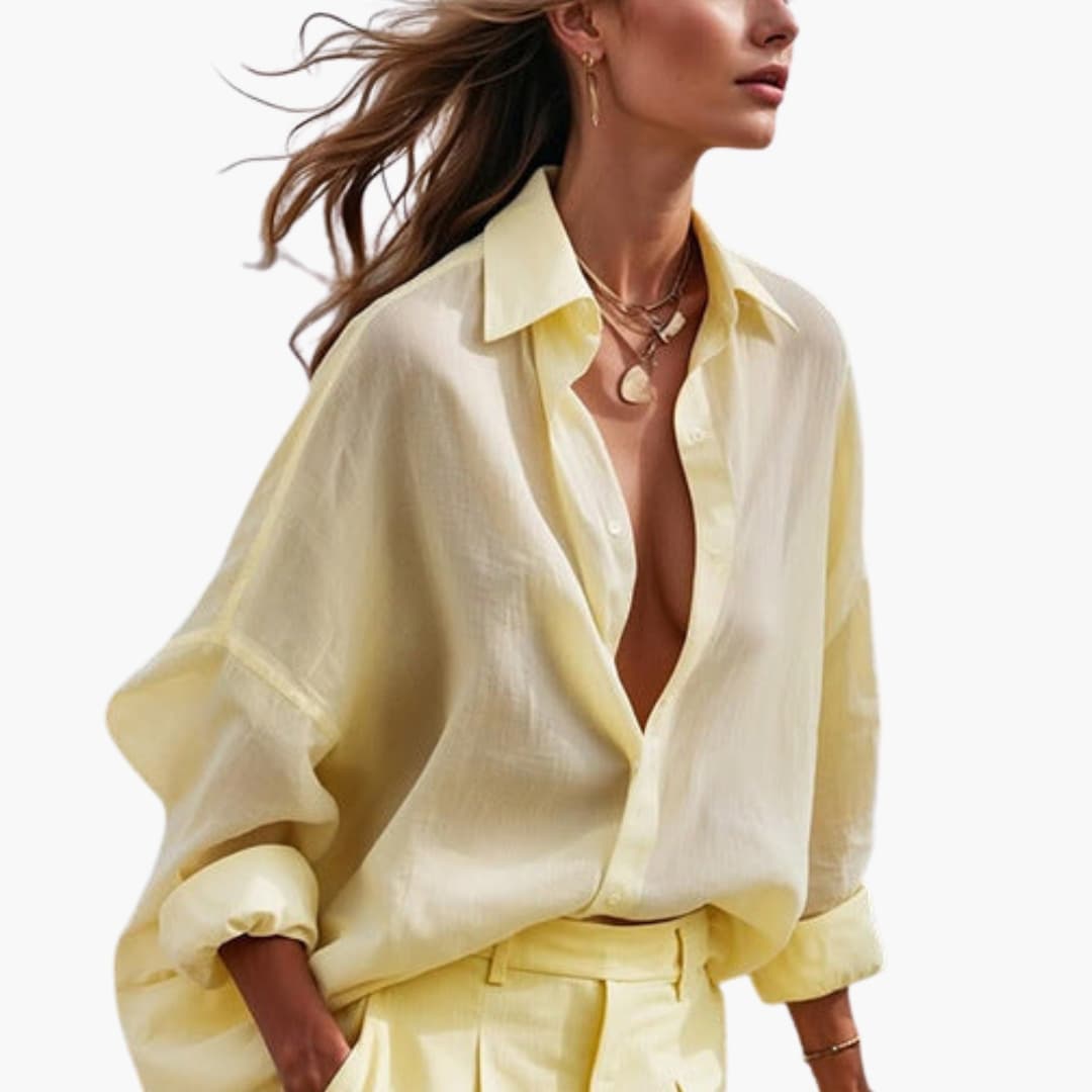 Women's Two-Piece Button Front Shirt And Wide Leg Pants Set