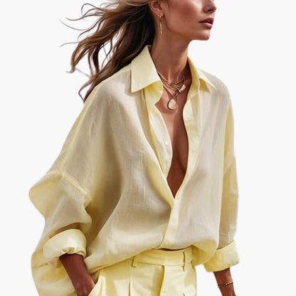 Women's Two-Piece Button Front Shirt And Wide Leg Pants Set