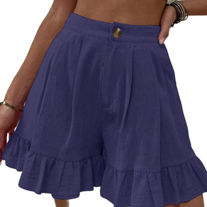 Women's Cotton Wide Leg Shorts Elastic Waist