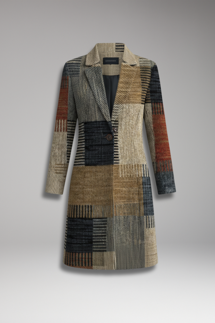 Women's Checked Blazer Lapel Collar Straight Fit - VibreMode