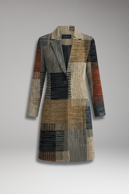 Women's Checked Blazer Lapel Collar Straight Fit - VibreMode