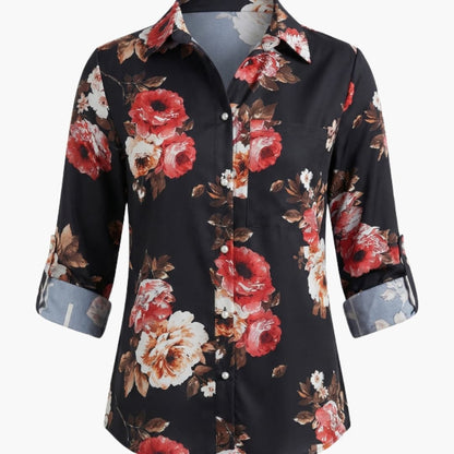 Women's Long Sleeve Button Down Shirt Cotton Lapel Collar White