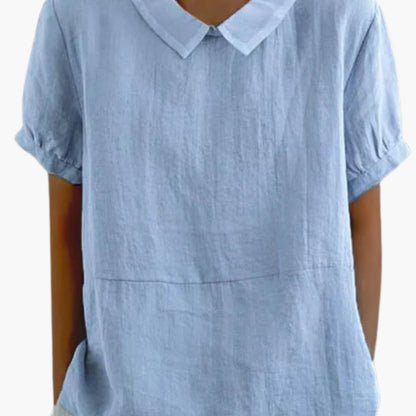 Women's Cotton Blouse Short Sleeve Crew Neck White - VibreMode
