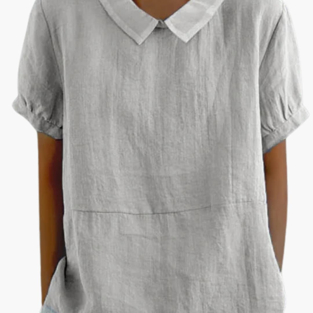 Women's Cotton Blouse Short Sleeve Crew Neck White