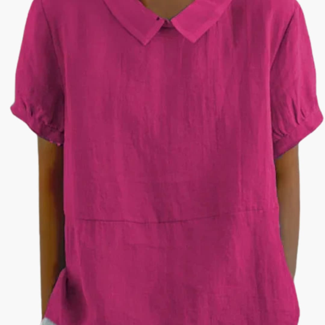 Women's Cotton Blouse Short Sleeve Crew Neck White