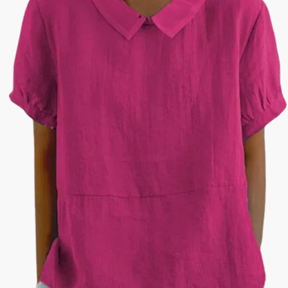 Women's Cotton Blouse Short Sleeve Crew Neck White