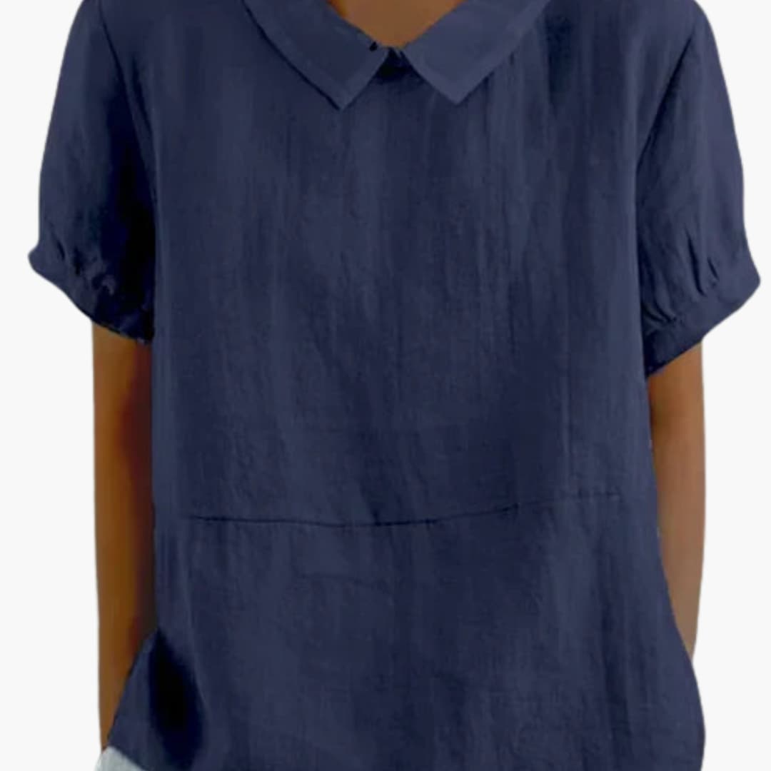 Women's Cotton Blouse Short Sleeve Crew Neck White