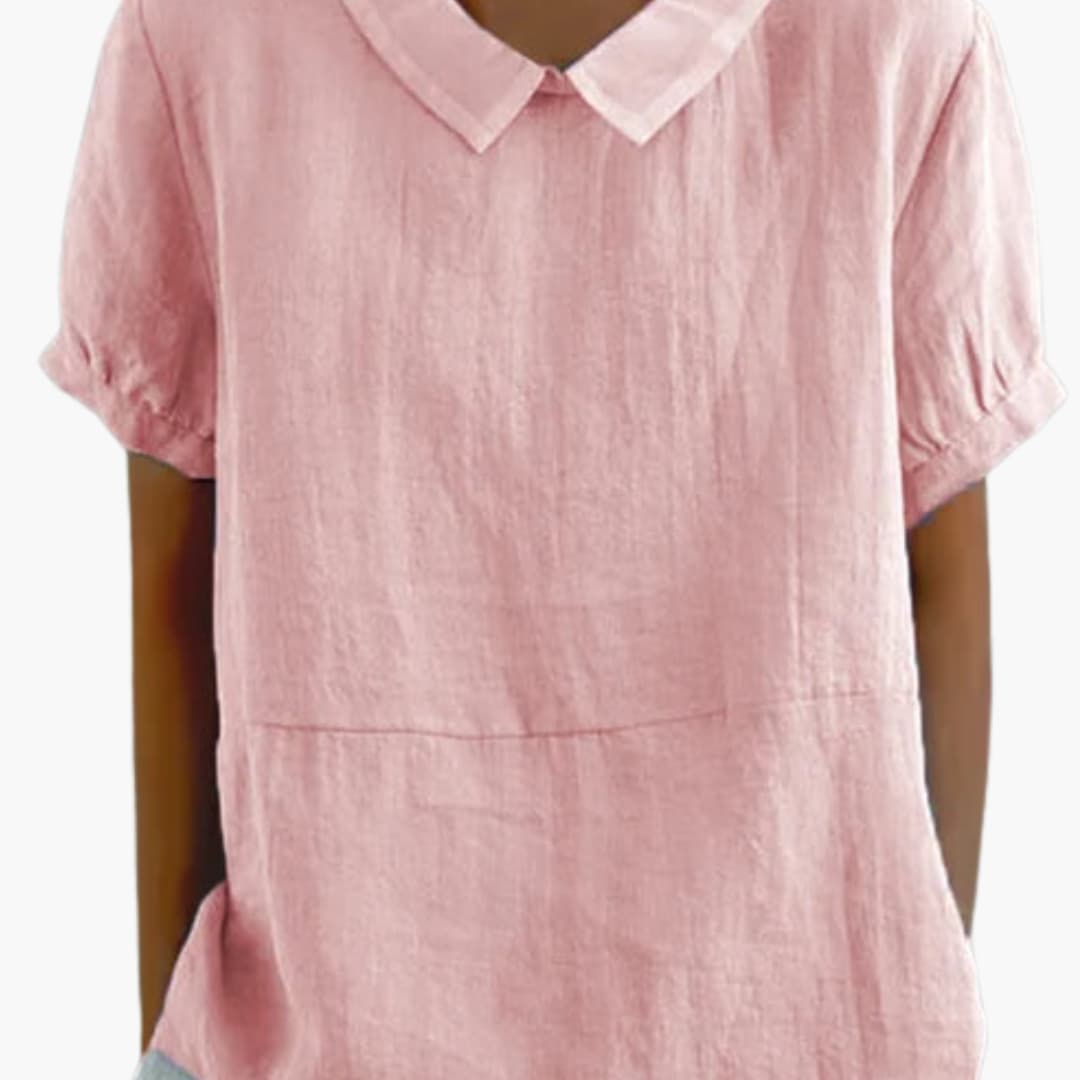 Women's Cotton Blouse Short Sleeve Crew Neck White