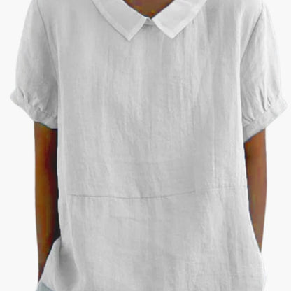 Women's Cotton Blouse Short Sleeve Crew Neck White